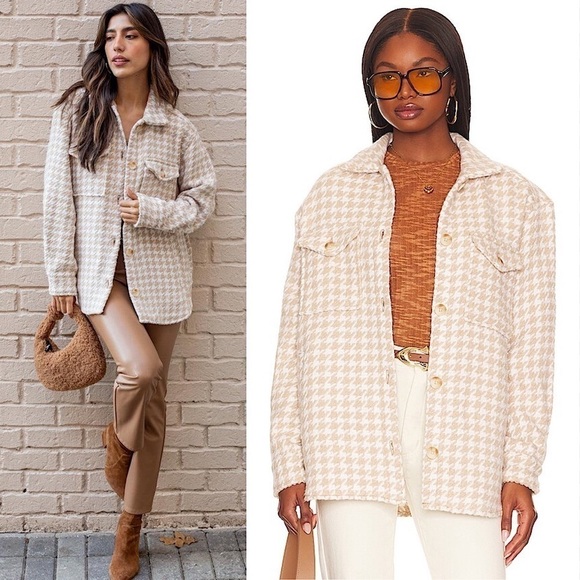 NWT REVOLVE X PISTOLA Houndstooth Wool Blend Oversized Button Up Shirt Jacket XL - Picture 1 of 13